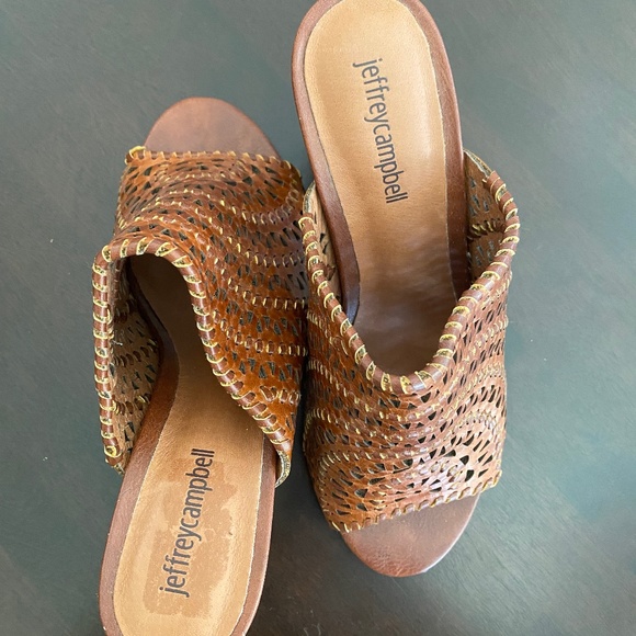 Jeffrey Campbell Kelowna Perforated Mule Sandal in Cognac Leather - Picture 2 of 4